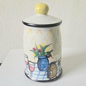 Vintage Earthenware Jam Preserve Pot Wine Cheese Tea Picture Made In Devon UK Quirky preserve pot kitsch jam pot