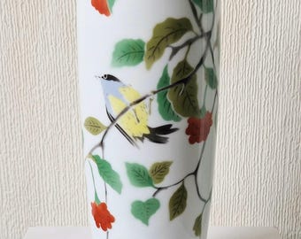 ヴィンテージ深川陶器花瓶：手描き鳥と花、11インチ - Etsy 日本