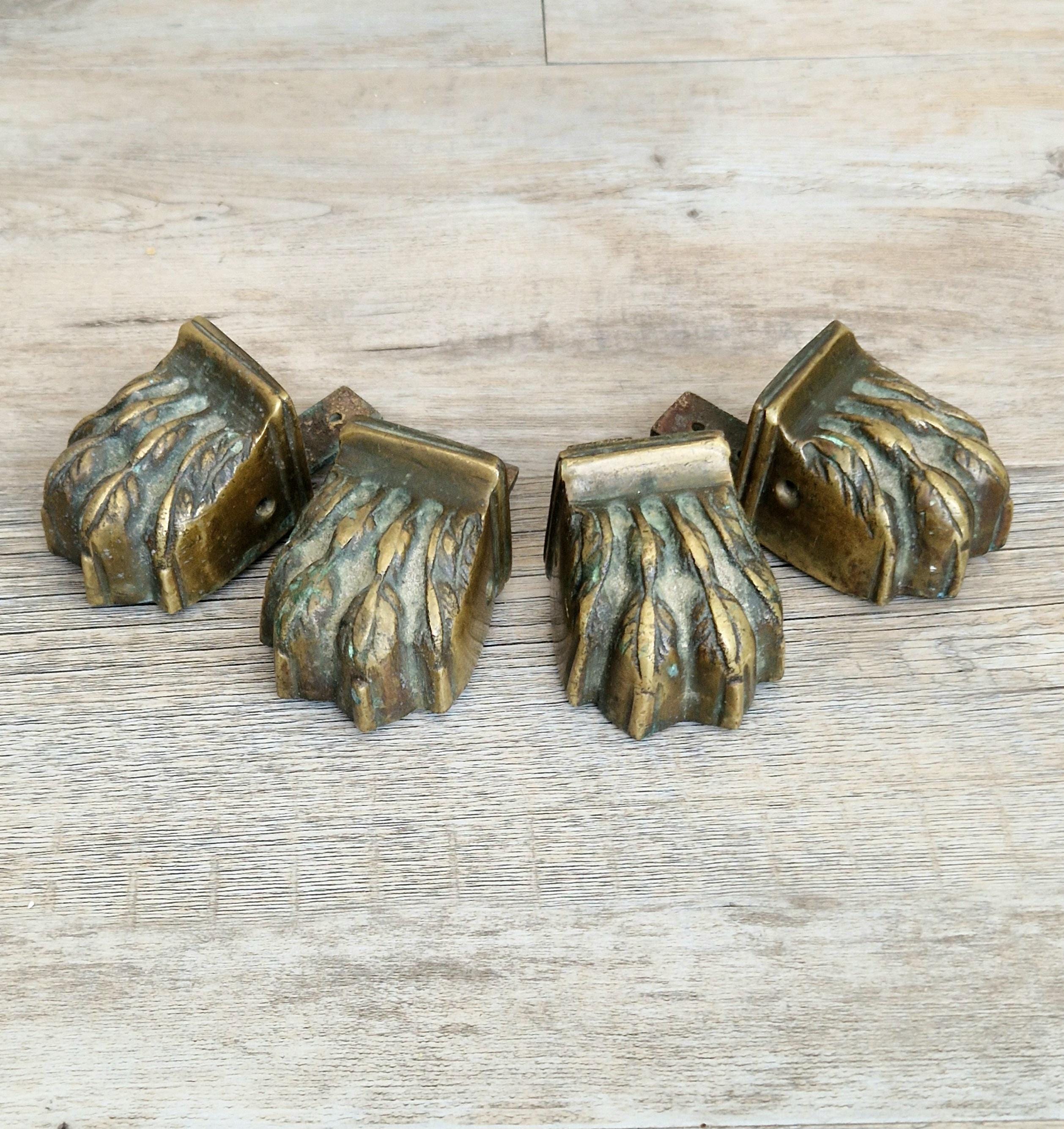 Rare 1800-1850 Heavy Sand-Cast Brass Lion Paw Feet, Set of 4 Antique Claw Foot Leg Caps for Pedestal Table, Piano Stool Restoration