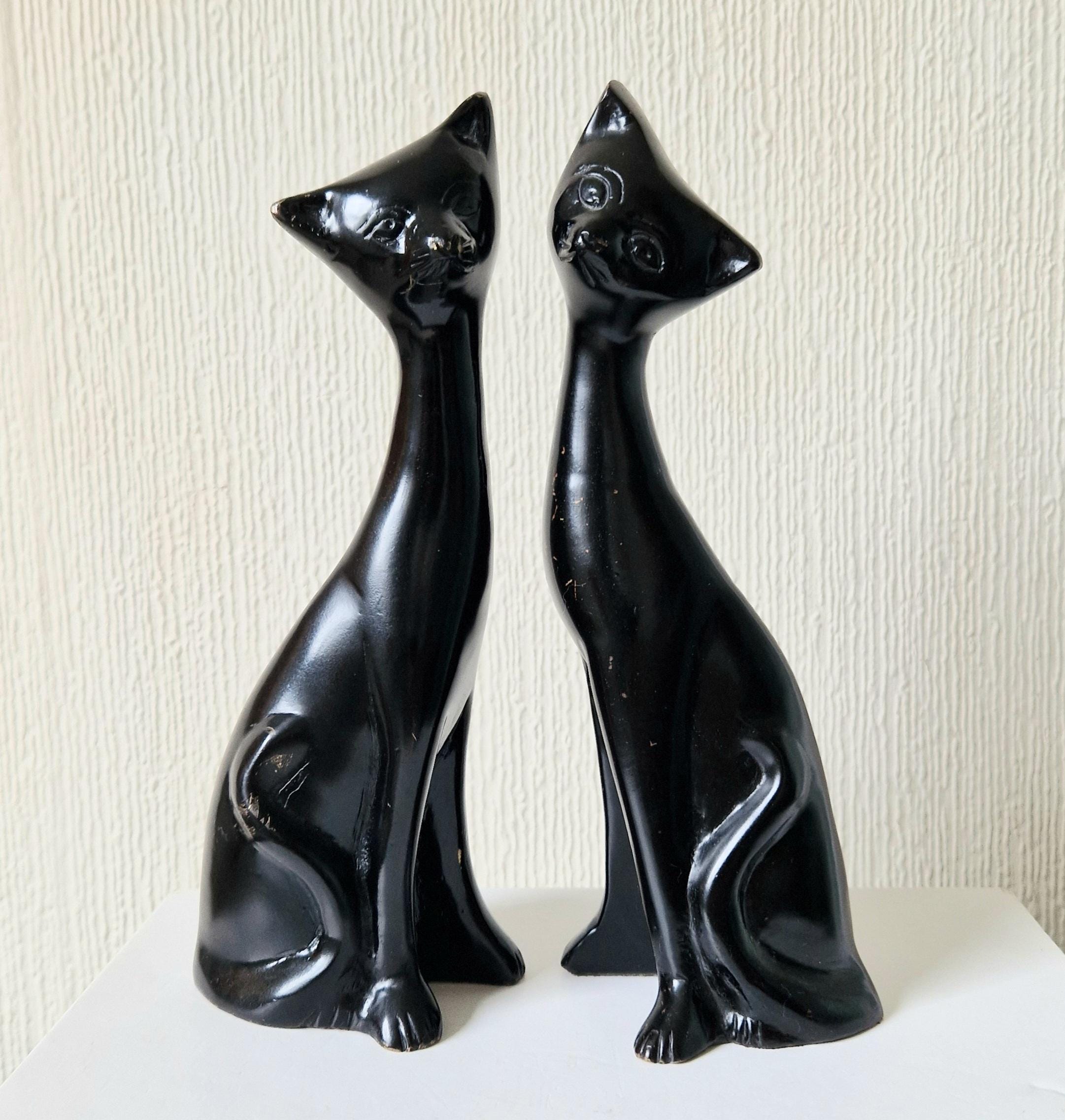 Midcentury Cast Brass Black Cat Figures: Stylized Long Neck - Etsy