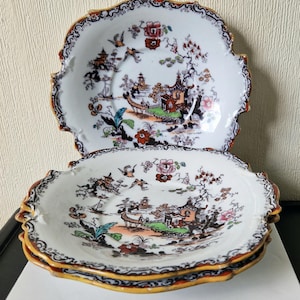 3 Antique Ashworth Ironstone Pottery China Large Serving Plates Pattern 1862 Incised Mark