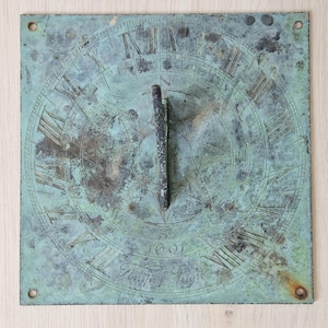 Antique English Bronze Engraved Sundial Plate Verdigris 19th Century