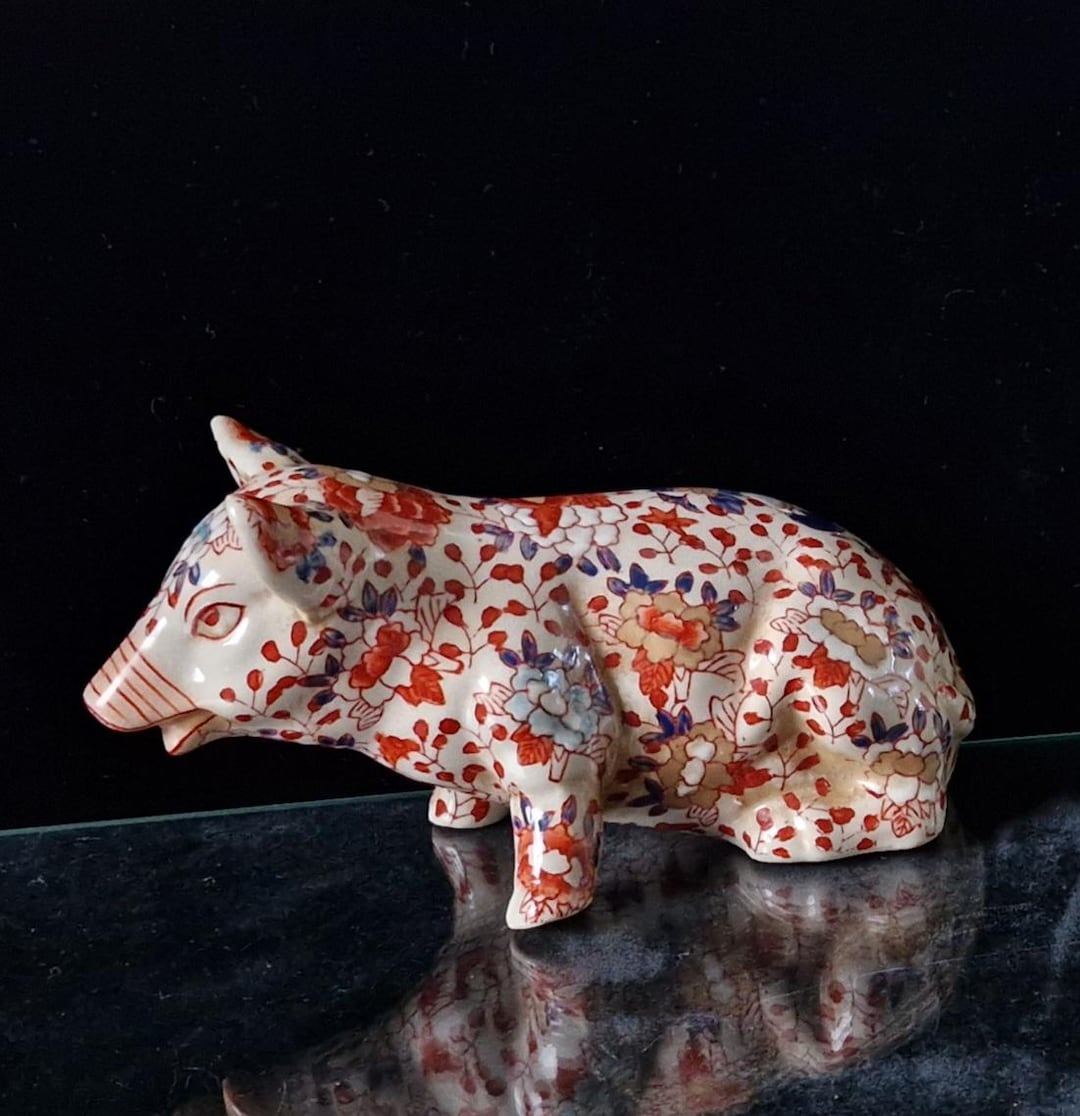 アンティーク 伊万里模様 中国陶器 花模様 豚座像 置物 18 cm - Etsy 日本