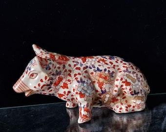 アンティーク 伊万里模様 中国陶器 花模様 豚座像 置物 18 cm - Etsy 日本