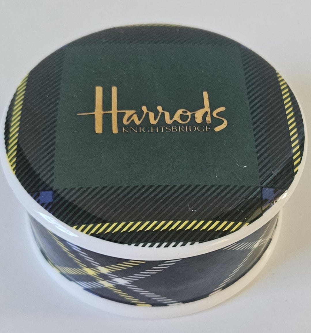 ヴィンテージ ハロッズ ラウンド トリンケット ポットと蓋 グリーン