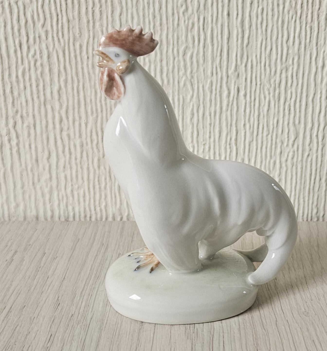 ヴィンテージ ロイヤルコペンハーゲン 白磁 雄鶏 置物 オーナメント 高