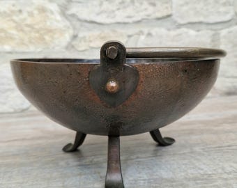 Antike Kunsthandwerk Hand geschlagen Massives Kupfer Messing behandelt Tri-Foot Planter Bowl c.1890-1900
