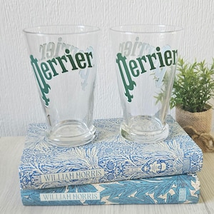 Retro Pair Large Perrier Drinking Glass Glasses Water Retro Bar Cafe Made in France