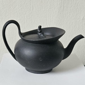Vintage Wedgwood Black Basalt Teapot: Widow of Zarephath Finial, Made in England