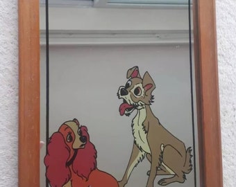 Vintage Disney Lady And The Tramp Advertising Classic Mirror In Wood 33cm x 24cm