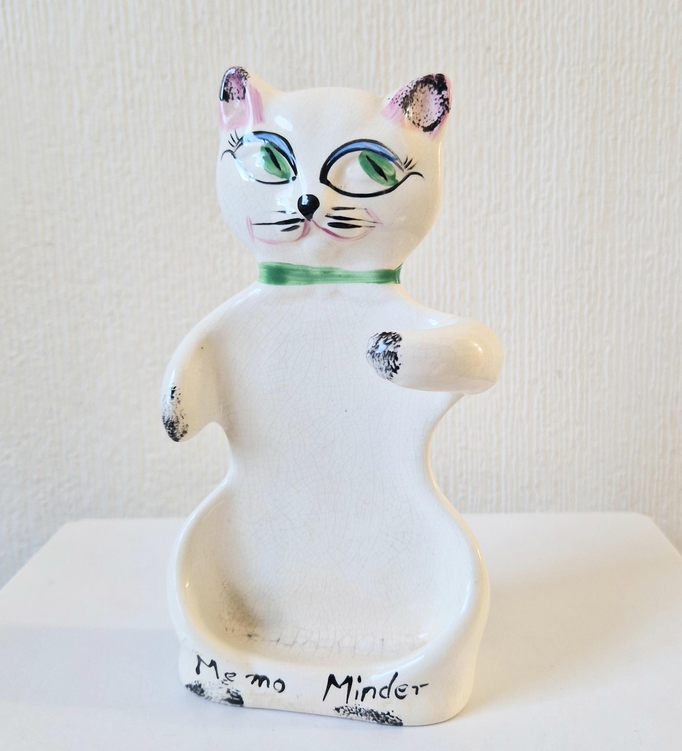 Rare Cat Memo Minder Notepad Holder Midcentury Ceramic Stylised