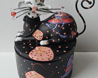 Vintage Enesco Fanciful Felines Kleiner Katzen Trinket Topf Harz 12 cm Groß