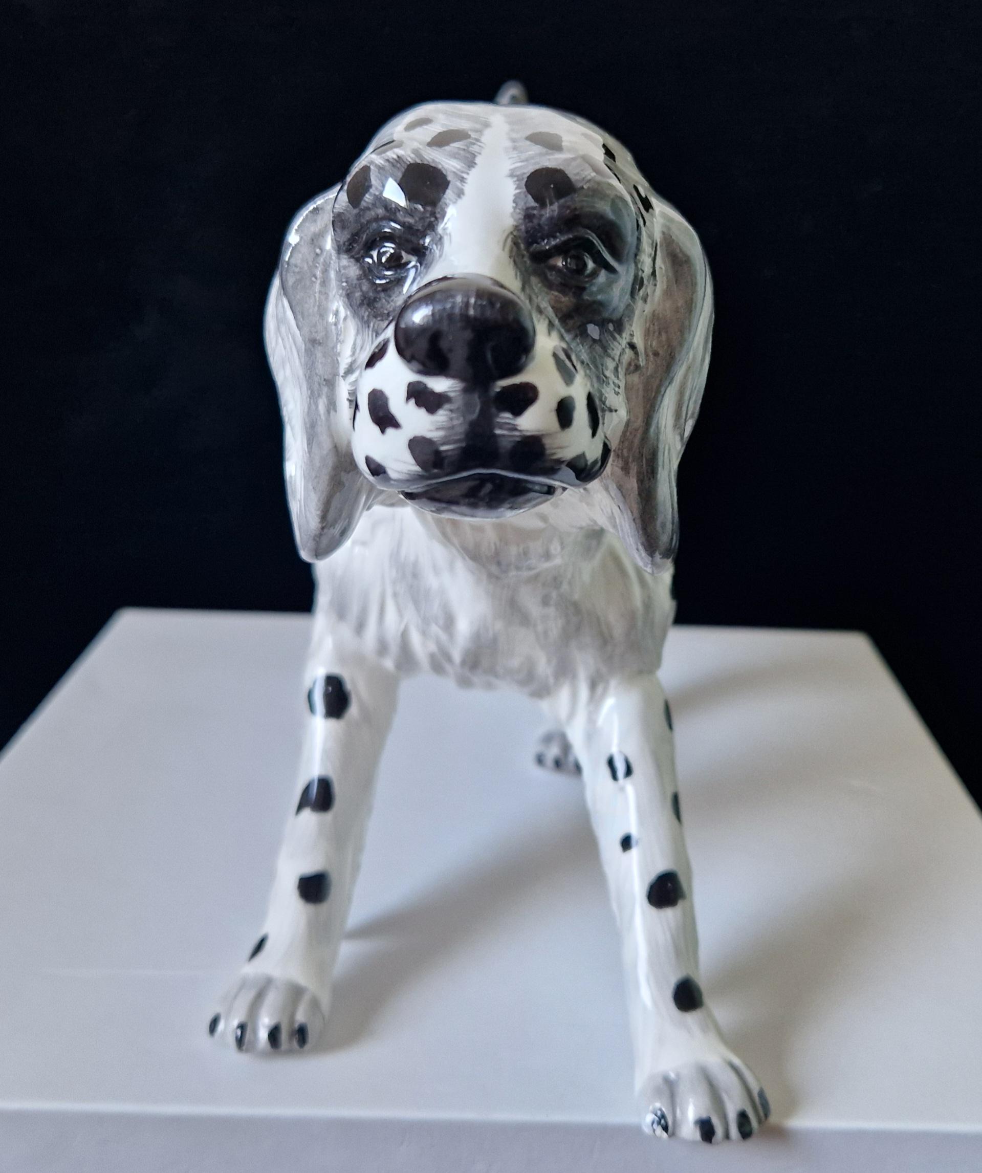 ヴィンテージ高級イタリア製陶器製イングリッシュ セッター犬手描き