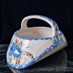 Antique Quimper Faience Floral Basket Vase - 18cm