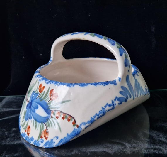 Antique Quimper Faience Floral Basket Vase Ornament - 18cm