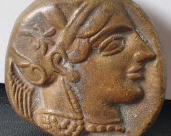 Göttin Athena & Eule Massiv Bronze gegossen Antike Tetradrachme Briefbeschwerer