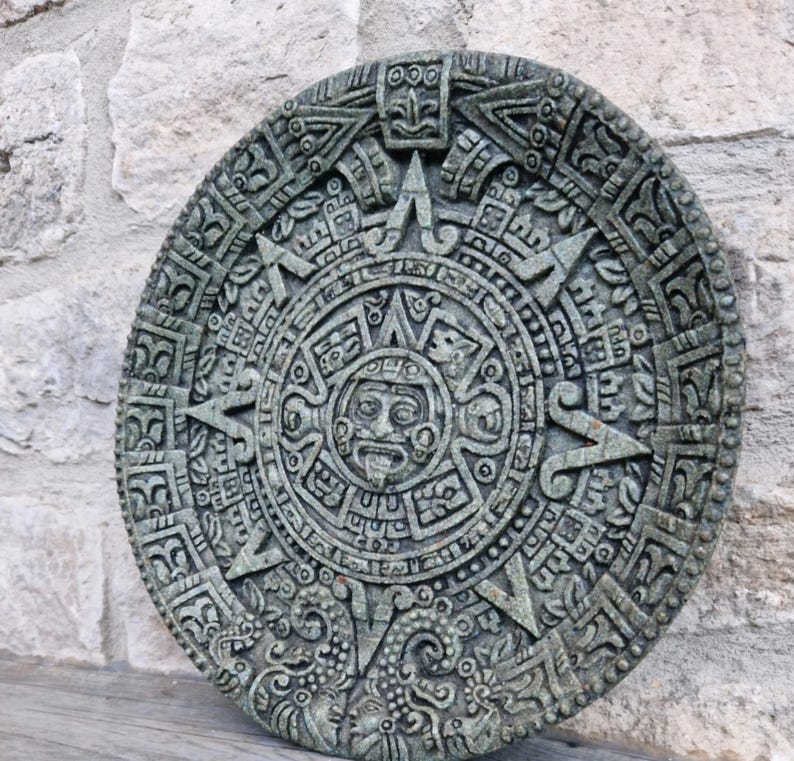 Large 1980s Vintage Aztec Mayan Sun Calander Disc Malachite Resin 27cm ...