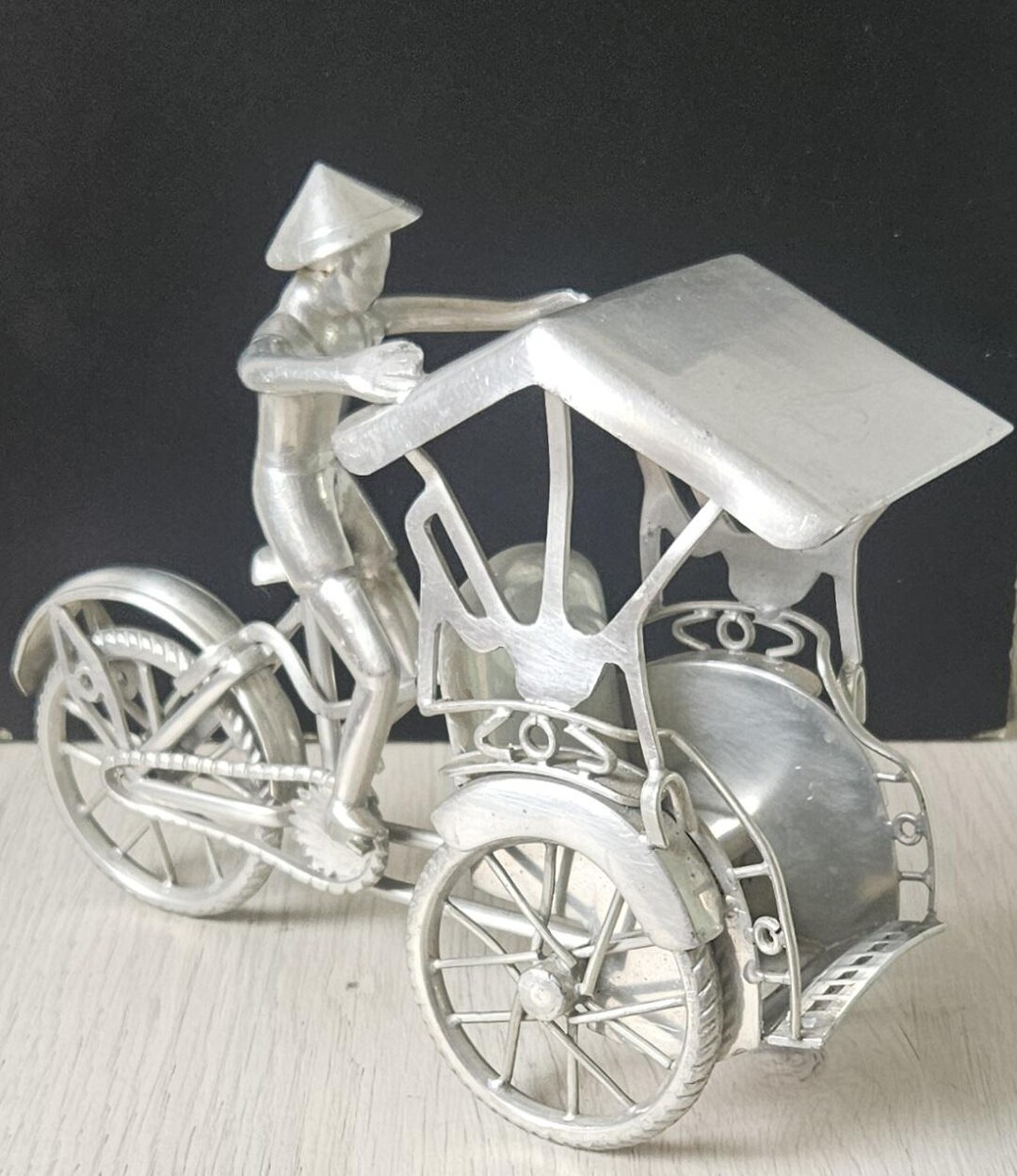 Vintage Aluminum Rickshaw Figure Ornament Sturdy 14cm Tall 21cm Across ...