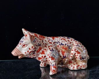 アンティーク 伊万里模様 中国陶器 花模様 豚座像 置物 18 cm - Etsy 日本