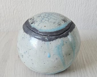 ターコイズ 楽焼陶器 蓋付きキッチンビン、ジュエリーボックス、収納