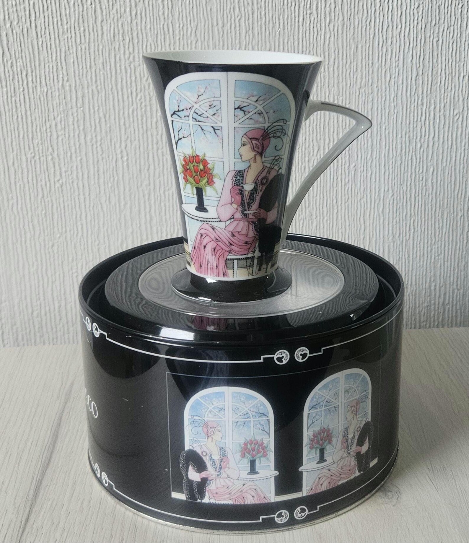 Art Deco Lady Mug in Tin - Clinton Cards England - Etsy