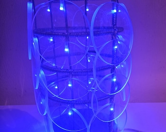 Rare Vintage IKEA Trunna Lamp, 26cm Acrylic Disc Table Light, 90s Scandinavian Minimalist Blue Accent Mood Lighting