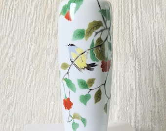 ヴィンテージ深川陶器花瓶：手描き鳥と花、11インチ - Etsy 日本