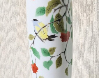 ヴィンテージ深川陶器花瓶：手描き鳥と花、11インチ - Etsy 日本