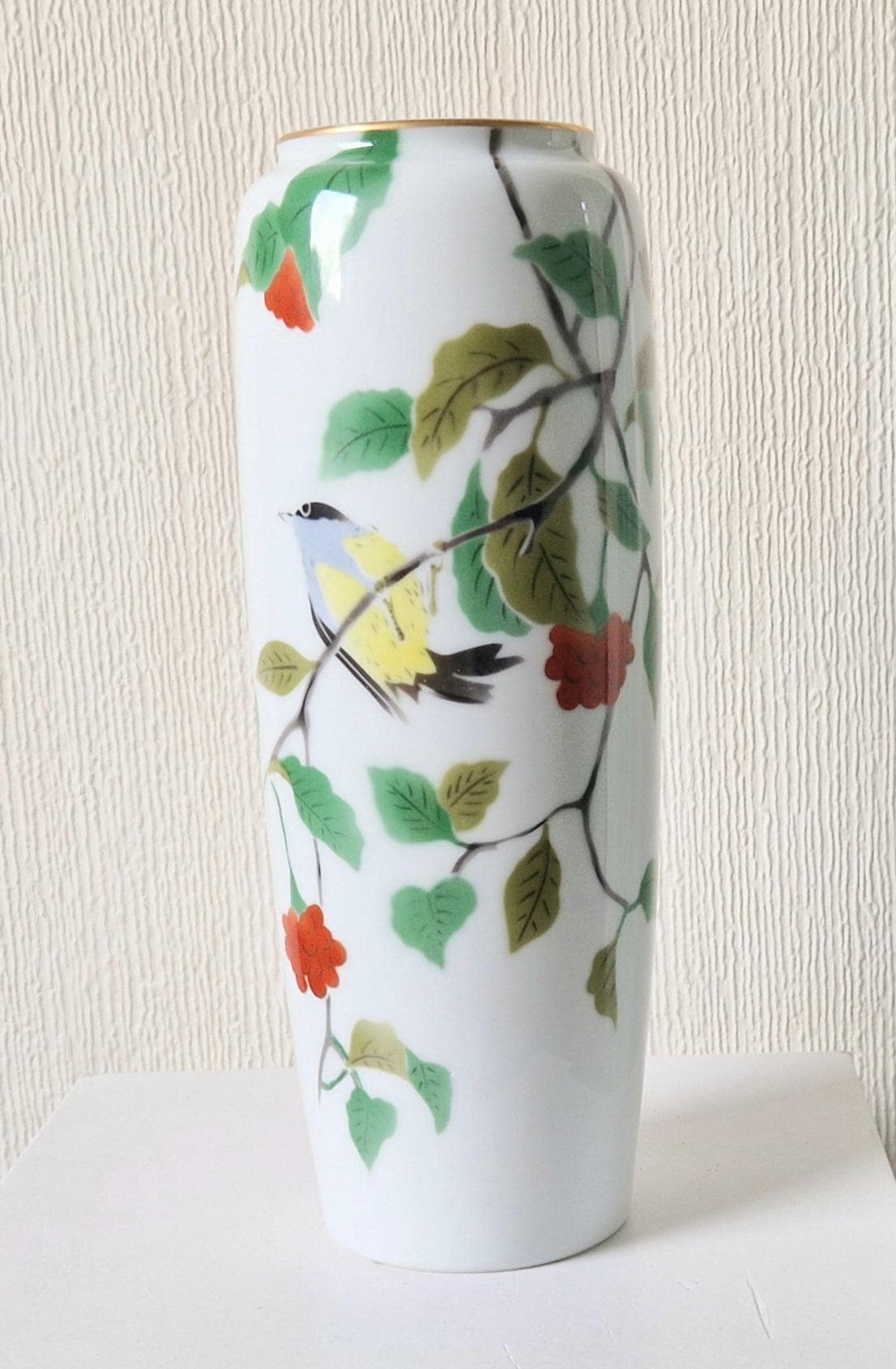 ヴィンテージ深川陶器花瓶：手描き鳥と花、11インチ - Etsy 日本