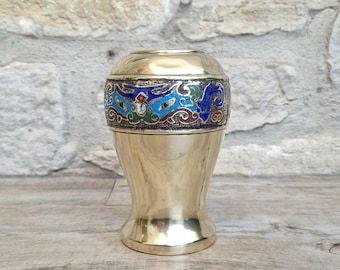 Antike chinesische Spät Qing Champleve emaillierte Bronze Kleine Vase 19th Century