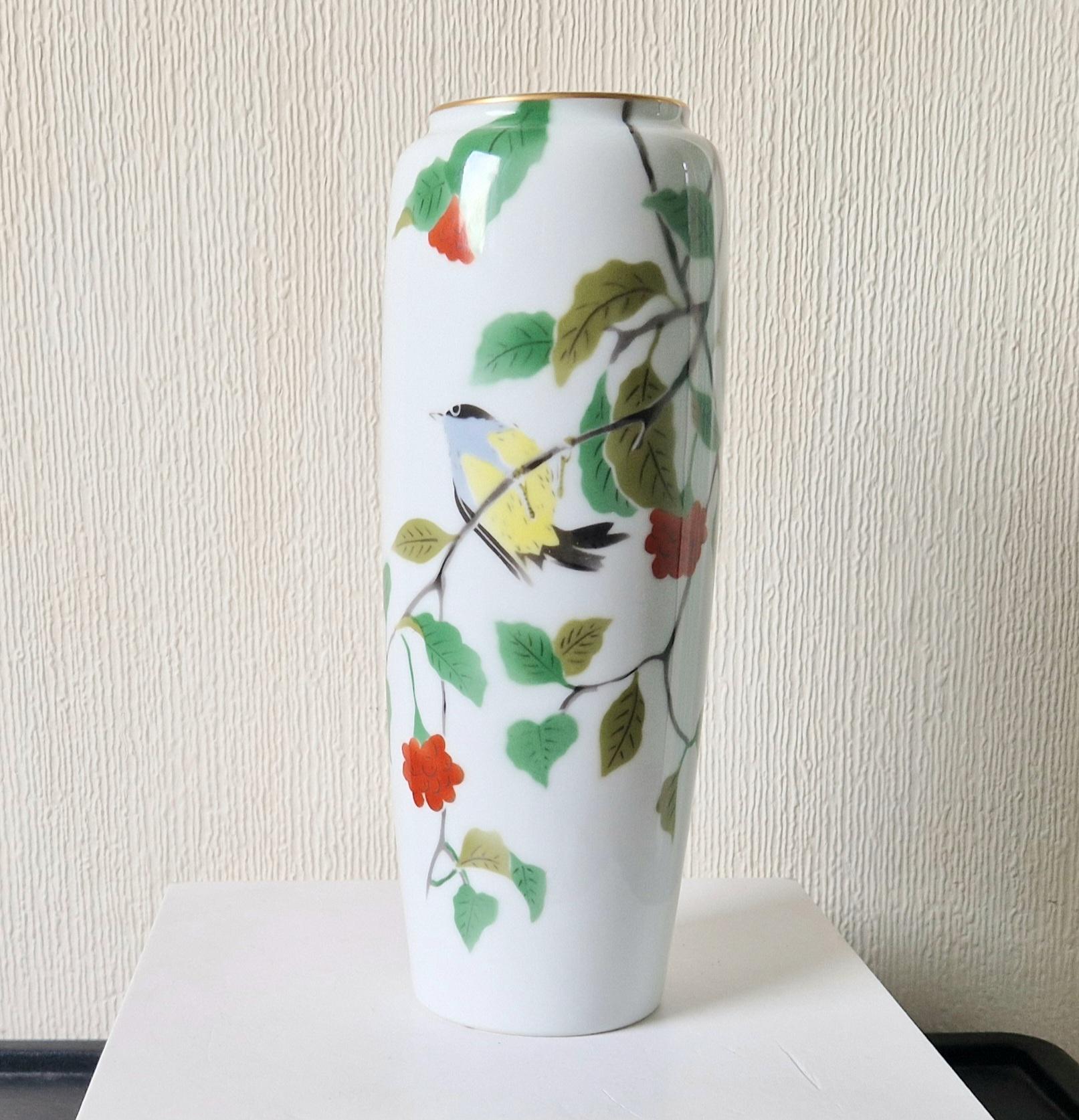 深川製 竹の葉模様 花瓶 ヴィンテージ深川磁器花瓶：手描きの鳥と花、高さ11インチ - Etsy 日本