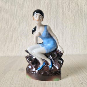 Art Deco Flapper Girl Bathing Belle Figure Ornament Ceramic Hat Pin Holder Continental 1930&#39;s