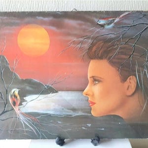 Retro 80s &#39;Lady Moon Birds&#39; Print: Ready To Hang (69cm X 49cm)