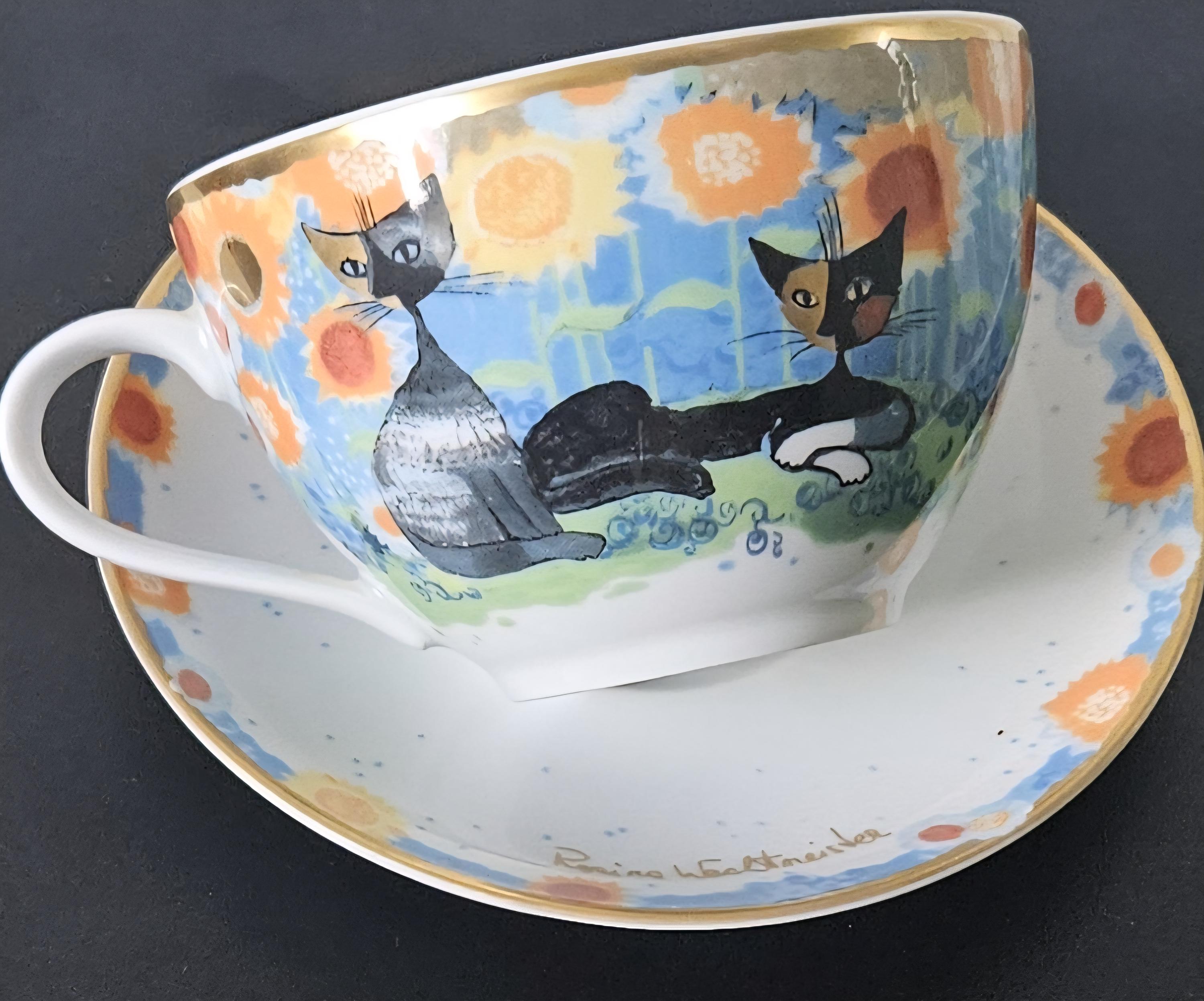 Rosina Wachtmeister Cats Tea Cup and Saucer Set, Goebel Porcelain