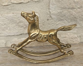Vintage Brass Rocking Horse Ornament Medium Size 1980s Decorative Collectible Home Décor Figure