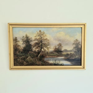 Early 20th Century Oil On Board Rural River View Framed Painting Signed 44cm X 27cm