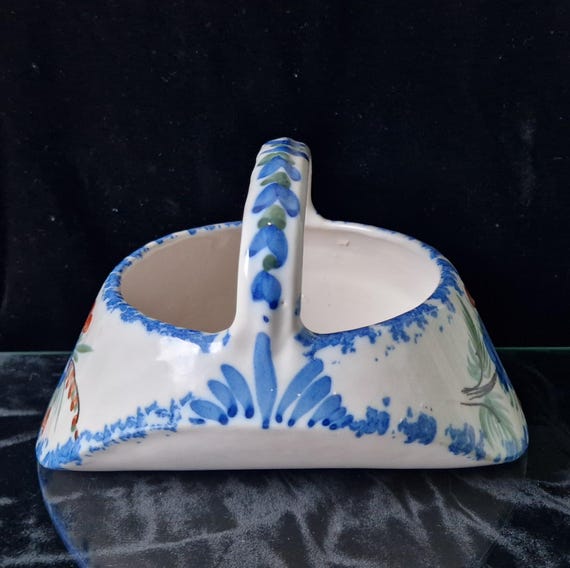 Antique Quimper Faience Floral Basket Vase Ornament - 18cm