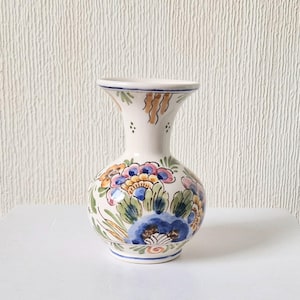 Vintage Delft Holland Polychrome Floral Handpainted Small Bud Vase