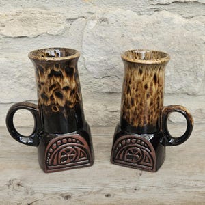 Studio pottery mug Pair Cornish Pottery mugs Perri Rochelle Fosters pottery Inspired by Cornish Tin Mines