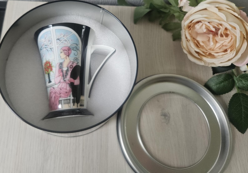 Art Deco Lady Mug in Tin - Clinton Cards England - Etsy