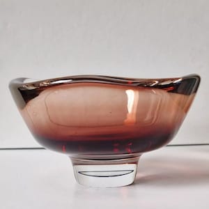 Sven Palmqvist for Orrefors Glass Bowl Red Fade Cased Glass 1950&#39;s Footed Dish Rare