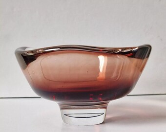 サイン入り Orrefors Sven Palmqvist ブラウン ガラス 円形ボウル - PU