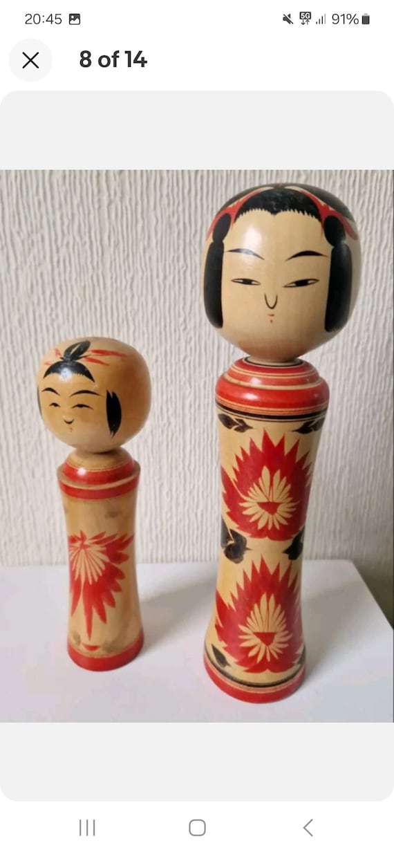 Set of 2 Early 20th Century Kokeshi Naruko Japanese Wood Art Hand