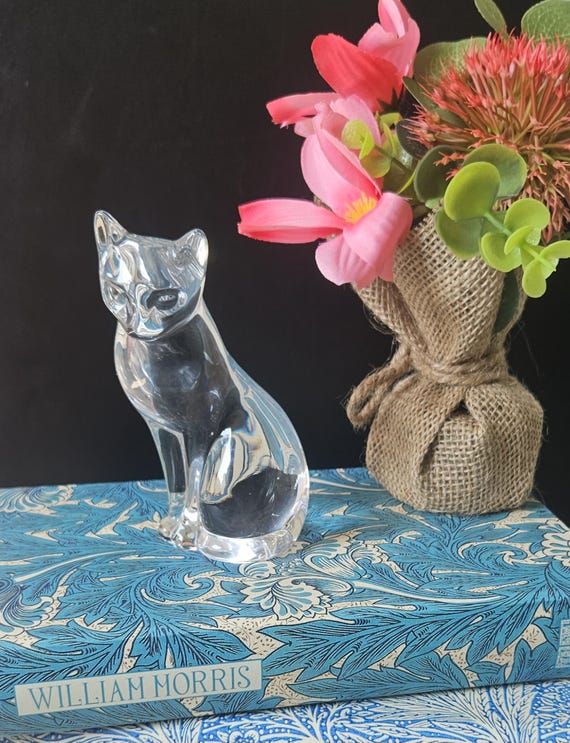 Vintage 1993 Glass Crystal Cat Figure Ornament Lenox Stamped 11cm