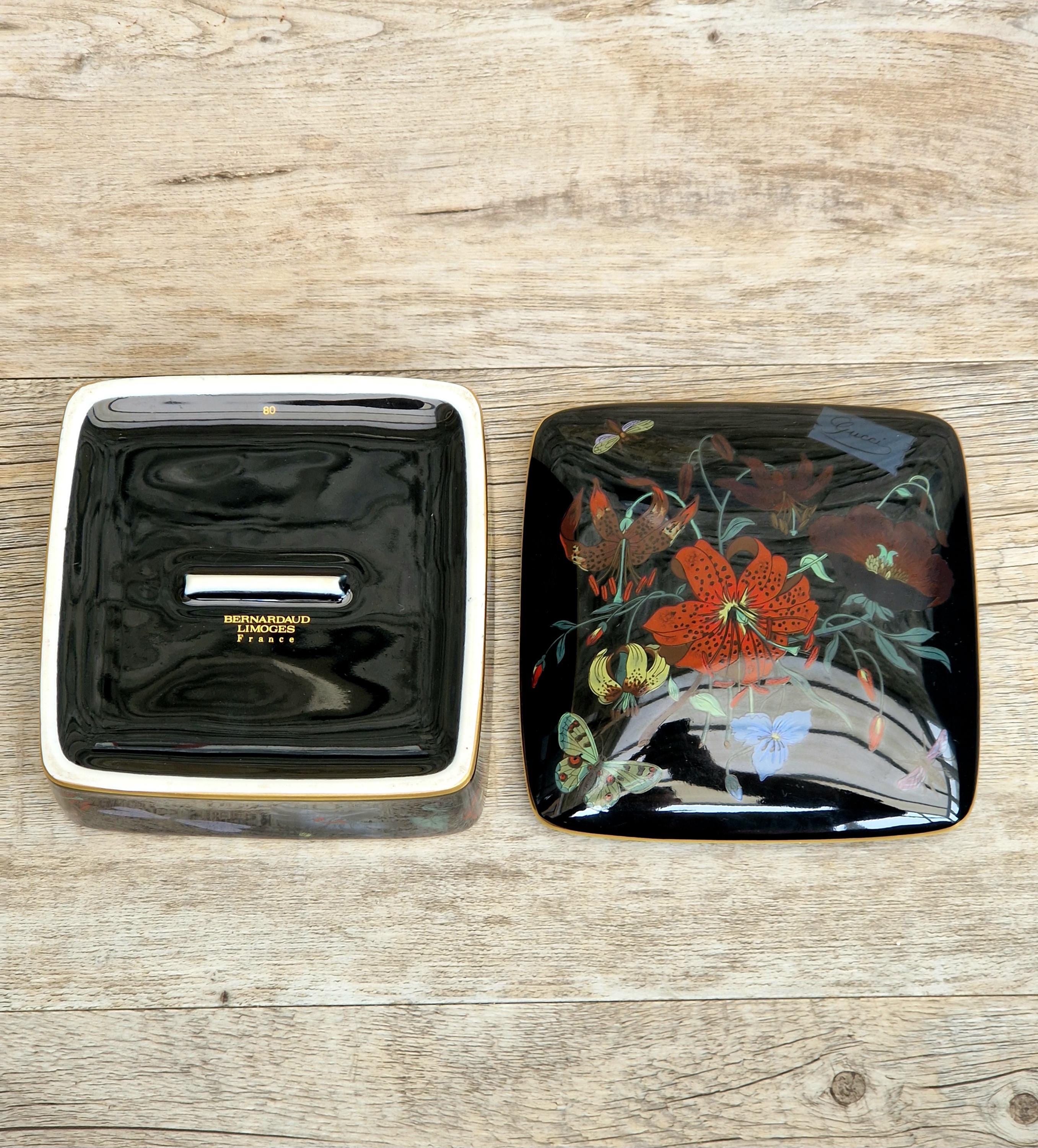GUCCI ベルナルド　リモージュ　小物入れ ヴィンテージ ベルナルド リモージュ磁器箱：グッチ フローラ ノワール