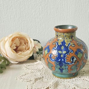 Art Deco Small Pottery Vase Dutch Gouda Westland Pattern Holland Rare 12cm Tall