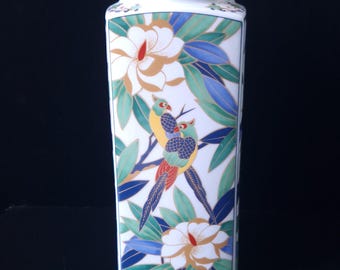 Vintage Takahashi Midcentury Tropicale Parrots Hand Painted Vase