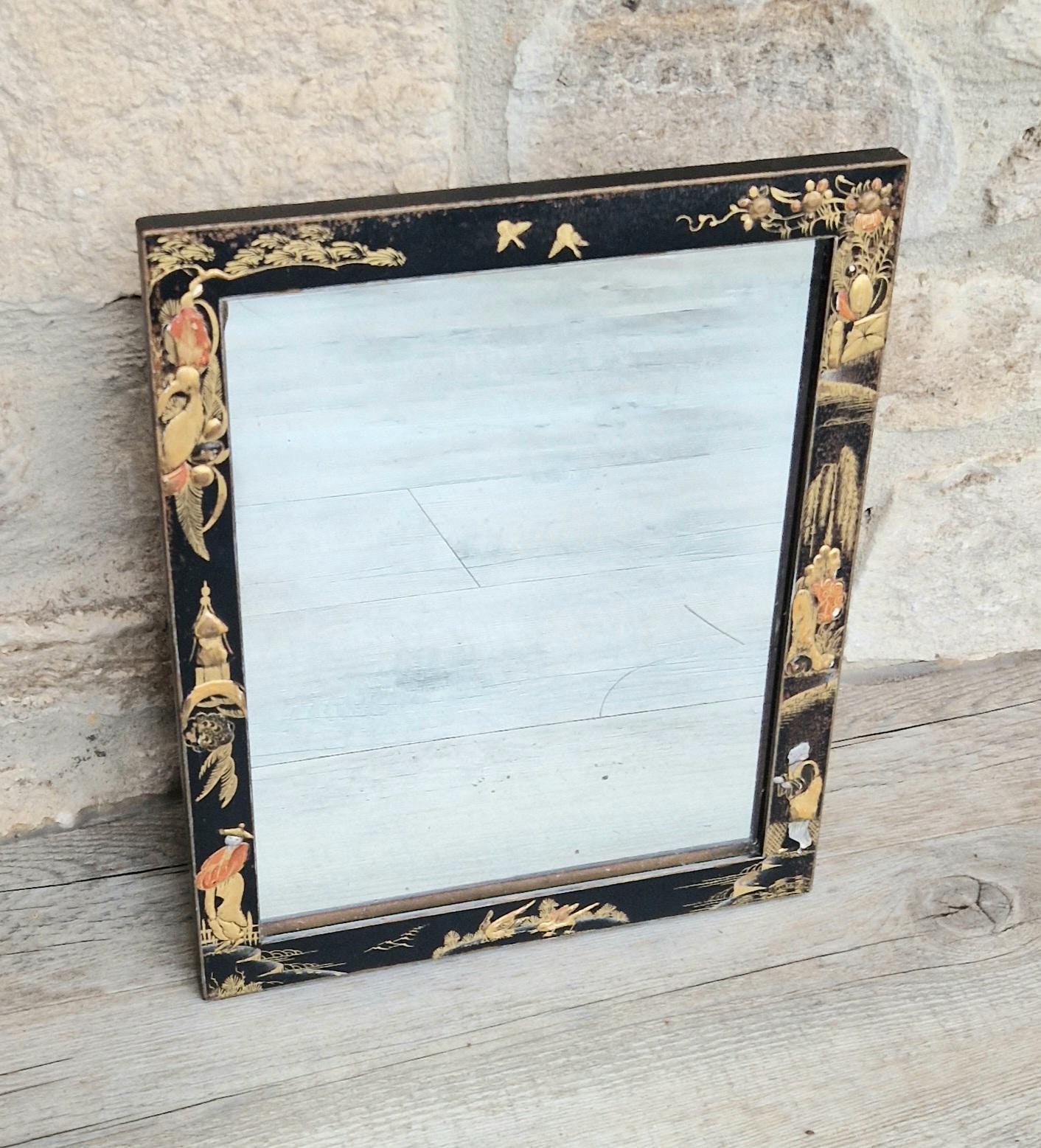 ビンテージ ガラスフレームミラー 壁掛け鏡 ジャパニーズ ポストモダン シック Japanned Mirror - Etsy