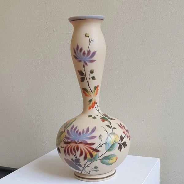 Art Nouveau Bohemian Harrach Art Glass Floral Double Gourd Pedestal Antique Vase