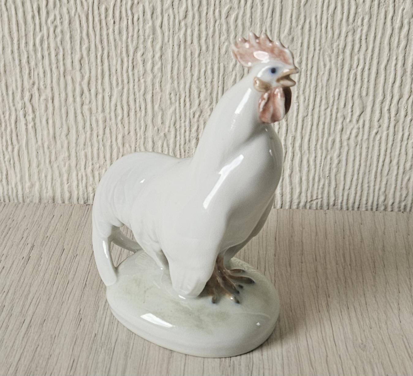 ヴィンテージ ロイヤルコペンハーゲン 白磁 雄鶏 置物 オーナメント 高